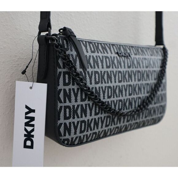 DKNY WMN's Demi White/Black Logo Bryant Park w/Chain Shoulder Crossbody Bag - Picture 6 of 14
